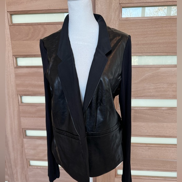 Lola & Sophie Leather Sweater Sleeve Jacket in Black - Size L - Picture 1 of 9
